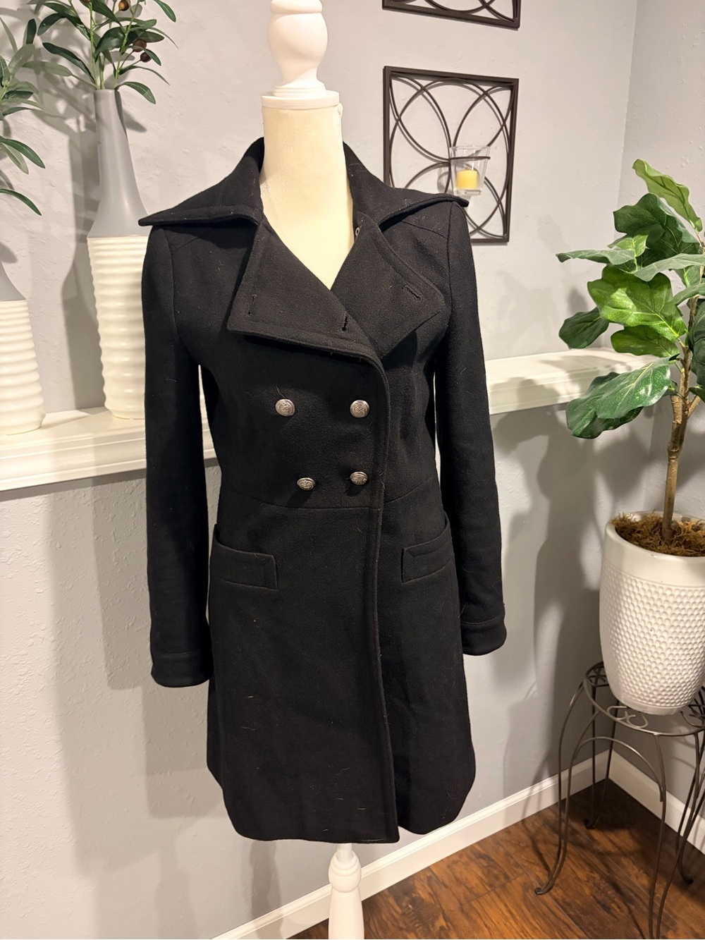 Forever 21 Black Double-Breasted Pea Coat